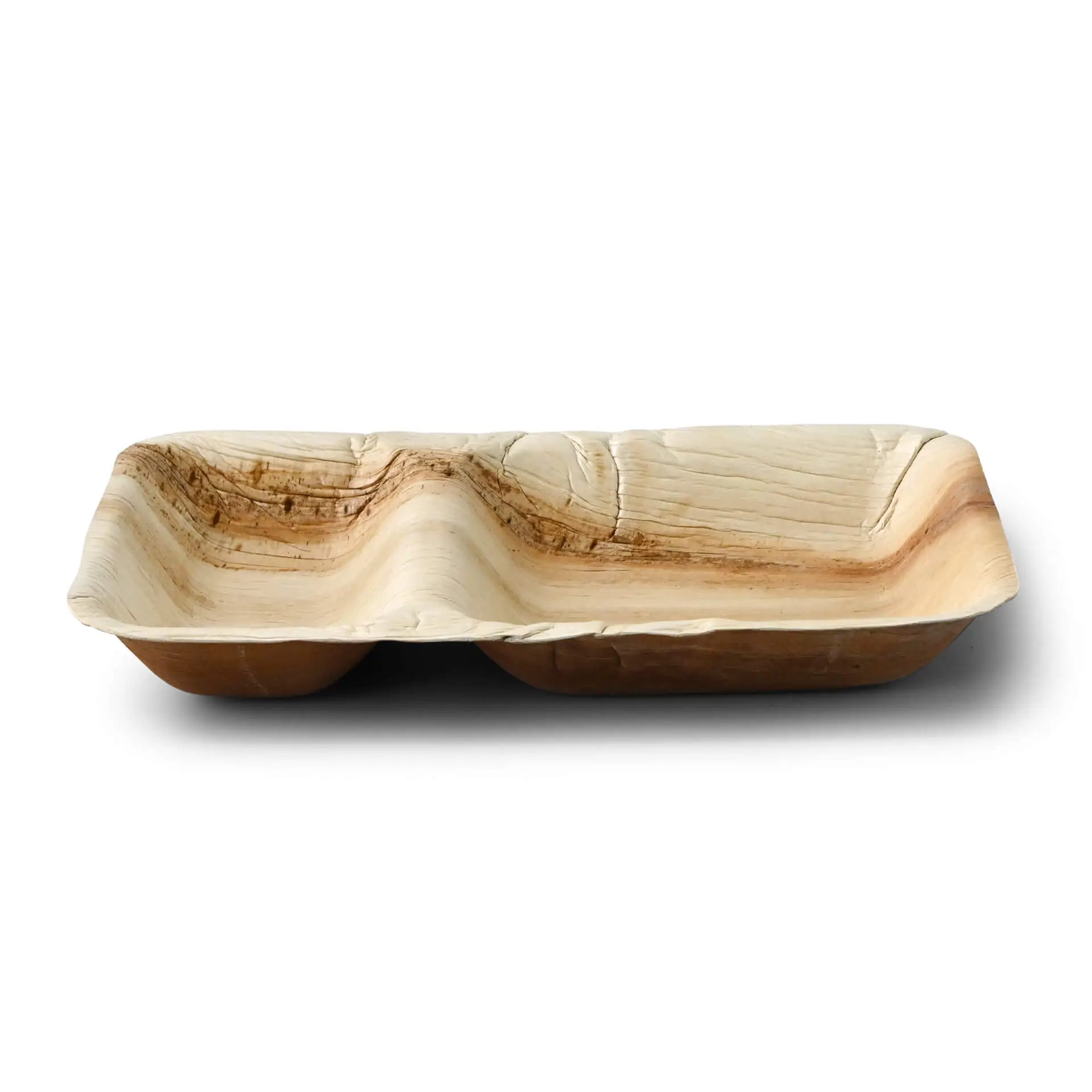 Palmblad bord 25x15 cm, 2-vaks, 3 cm diep, rechthoekig — hét festival & food truck bord